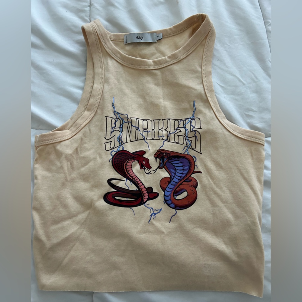 Tan Tank Top with Snake Graphic